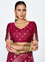 Vellora Wine Magenta Premium Zari Weaving Designer Silk Saree - Distacart
