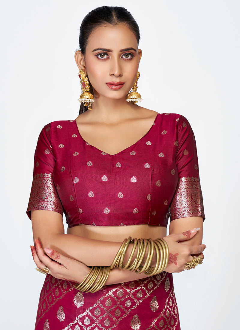Vellora Wine Magenta Premium Zari Weaving Designer Silk Saree - Distacart