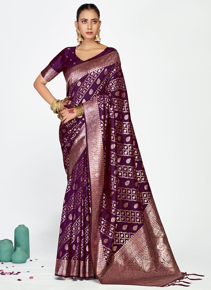Vellora Royal Purple Traditional Soft Silk Zari Weaving Saree - Distacart