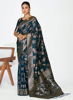 Vellora Navy Blue Banarasi Silk Saree with Rich Zari Weaving - Distacart