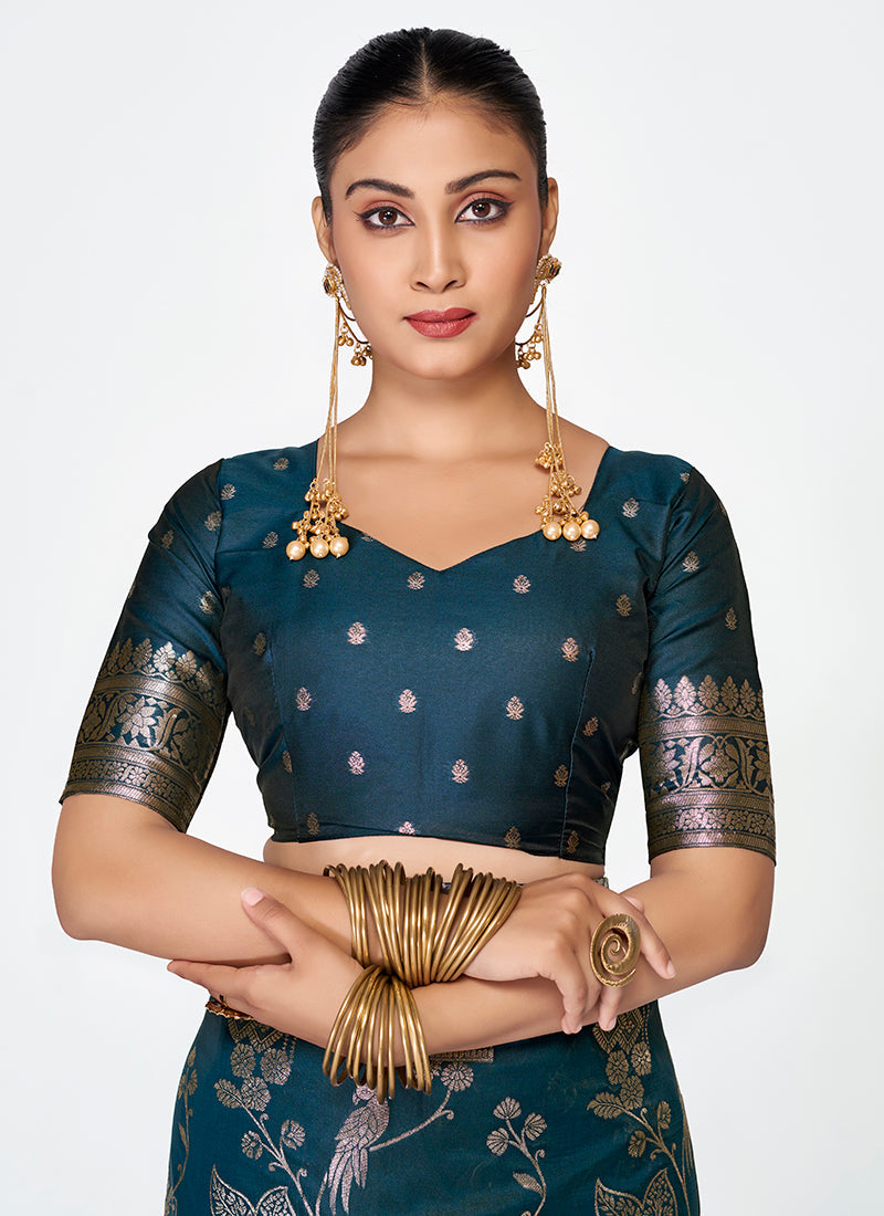 Vellora Navy Blue Banarasi Silk Saree with Rich Zari Weaving - Distacart