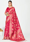 Vellora Rani Pink Banarasi Silk Saree with Golden Floral Zari - Distacart