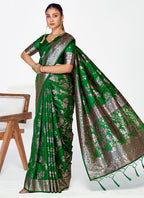 Vellora Emerald Green Banarasi Silk Saree with Intricate Zari Work - Distacart