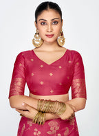Vellora Rose Pink Banarasi Silk Saree with Antique Zari Border - Distacart