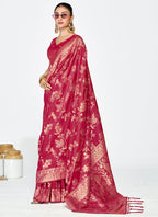 Vellora Rose Pink Banarasi Silk Saree with Antique Zari Border - Distacart