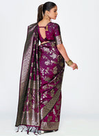 Vellora Wine Banarasi Silk Saree with Heavy Traditional Zari - Distacart