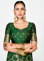 Vellora Emerald Green Banarasi Silk Saree with Rich Golden Zari Weaving - Distacart