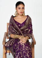 Vellora Plum Purple Banarasi Silk Saree with Traditional Floral Zari Pattern - Distacart