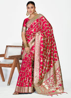 Vellora Rani Pink Banarasi Soft Silk Saree with Heavy Golden Jaal Weaving - Distacart