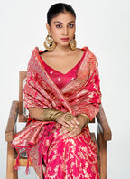 Vellora Rani Pink Banarasi Soft Silk Saree with Heavy Golden Jaal Weaving - Distacart