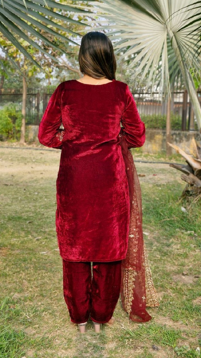 Lehenga Mart Designer Velvet Ready to wear Kurta Pant Dupatta for Women - Distacart