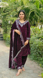 Lehenga Mart Designer Velvet Ready to wear Kurta Pant Dupatta for Women - Distacart