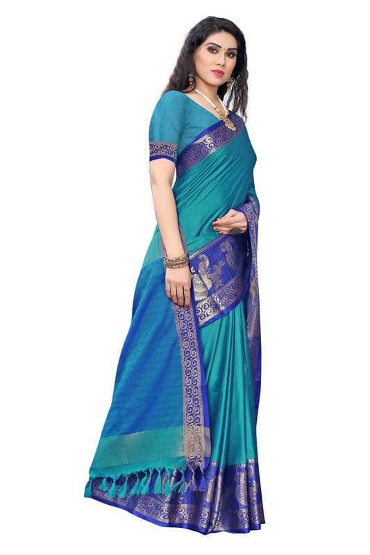Vamika Banarasi Jacquard Weaving Blue Saree (DHONI BLUE)
