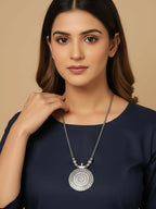 NVR Women Round Mandaliya Silver Plated Necklace