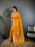 Joban Fashion Banarasi Orange Woven Soft Silk Saree - Distacart