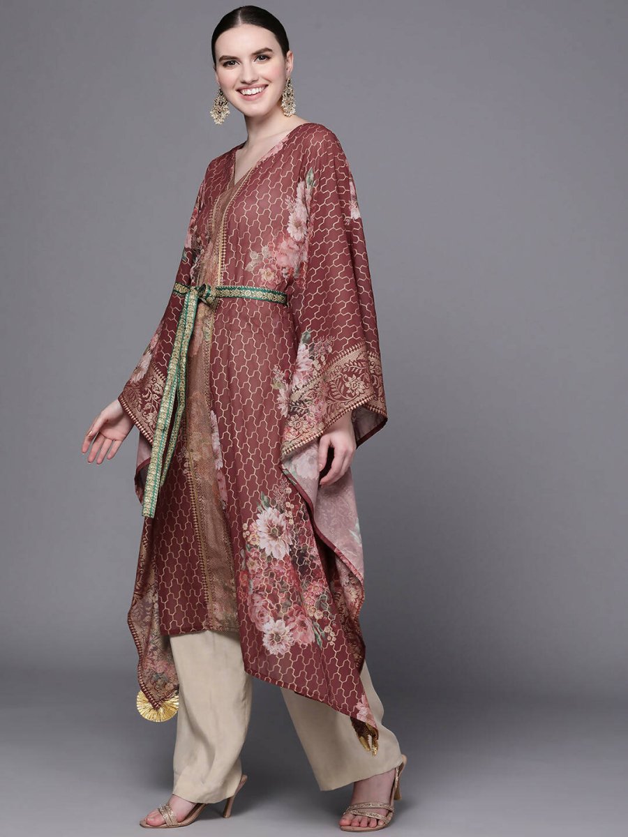 Ahalyaa Women Maroon Floral Printed Flared Sleeves Kaftan Kurta - Distacart