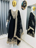 Teeya Creation Black Color Faux Georgette Embroidery Work Long Party Wear Gown