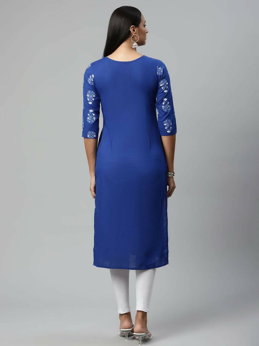 Ahalyaa Womens Beautiful Royal Blue Pure Cotton Printed Kurtas - Distacart