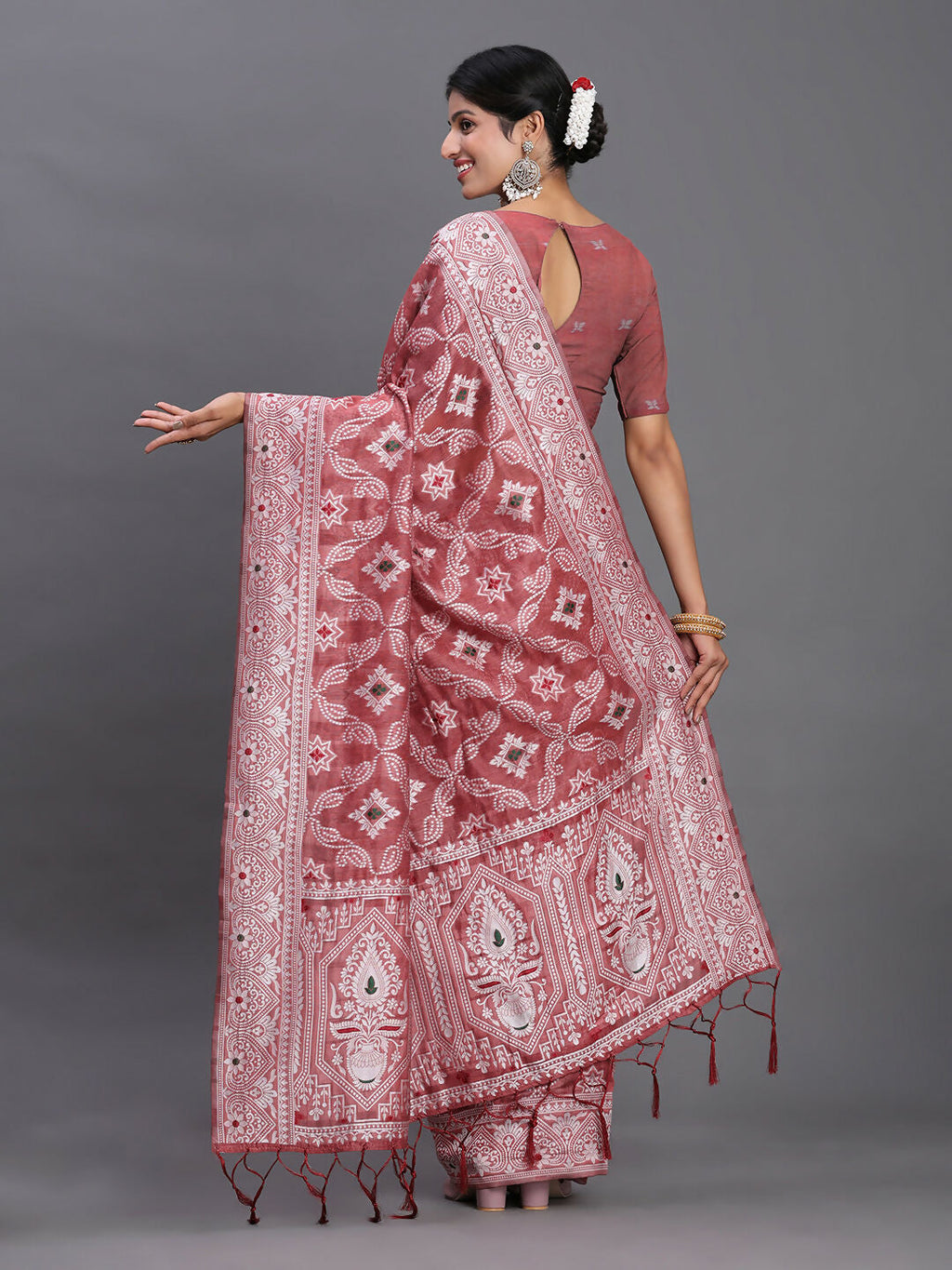 Shree Shyam Fashion Linen Cotton Peach Saree - Distacart
