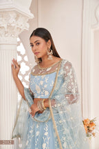 Eilara Women'S Sky Blue Butterfly Net Embroidered Thread Work Festivals Lehenga Choli