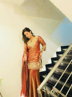 Teeya Creation Goldern Fendy Silk Embroidery Work Designer Wedding Wear Palazzo Suit - Distacart