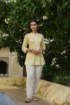 Juniper Women's Yellow Cambric Placement Floral Printed Tunic - Distacart