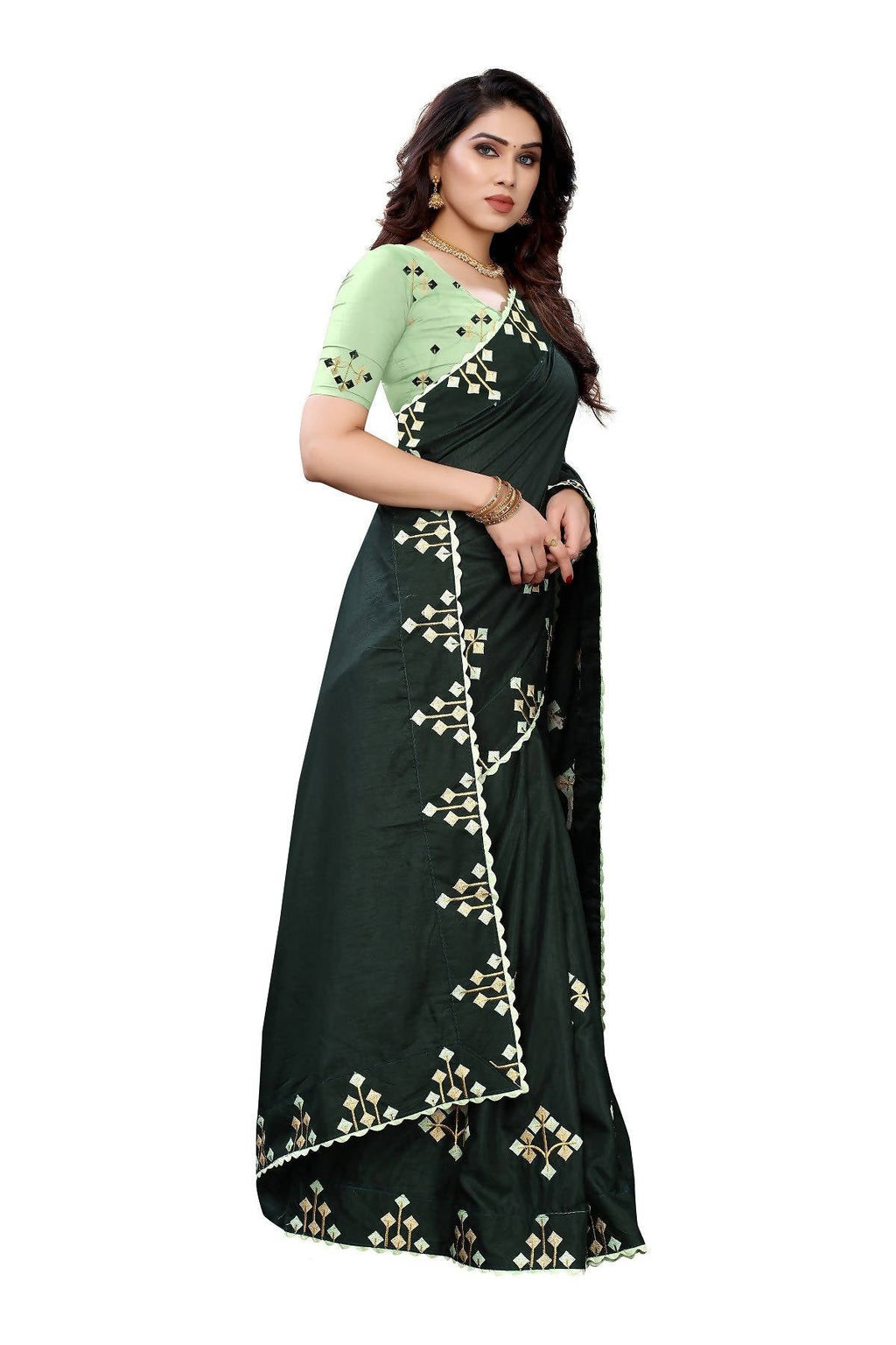Vamika Green Dola Silk Embroidery Saree (JENY GREEN) - Distacart