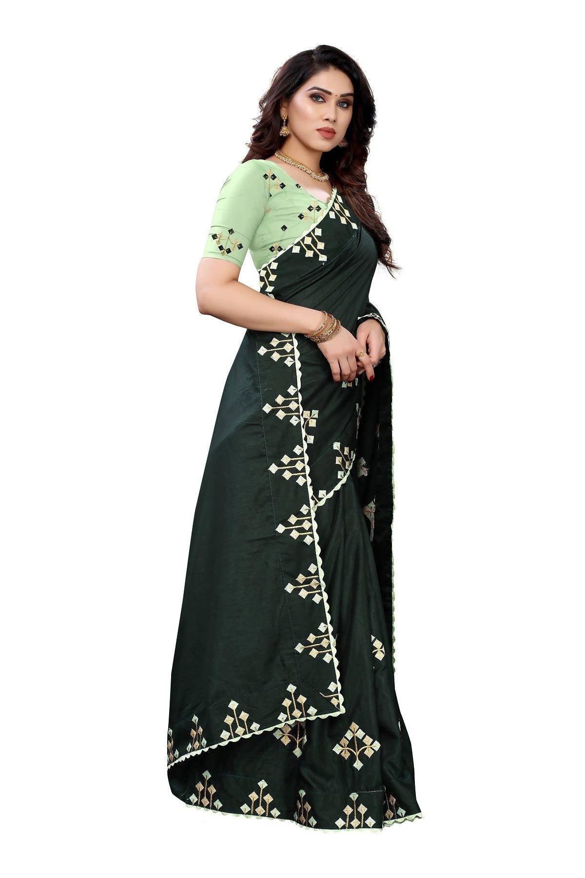 Vamika Green Dola Silk Embroidery Saree (JENY GREEN) - Distacart