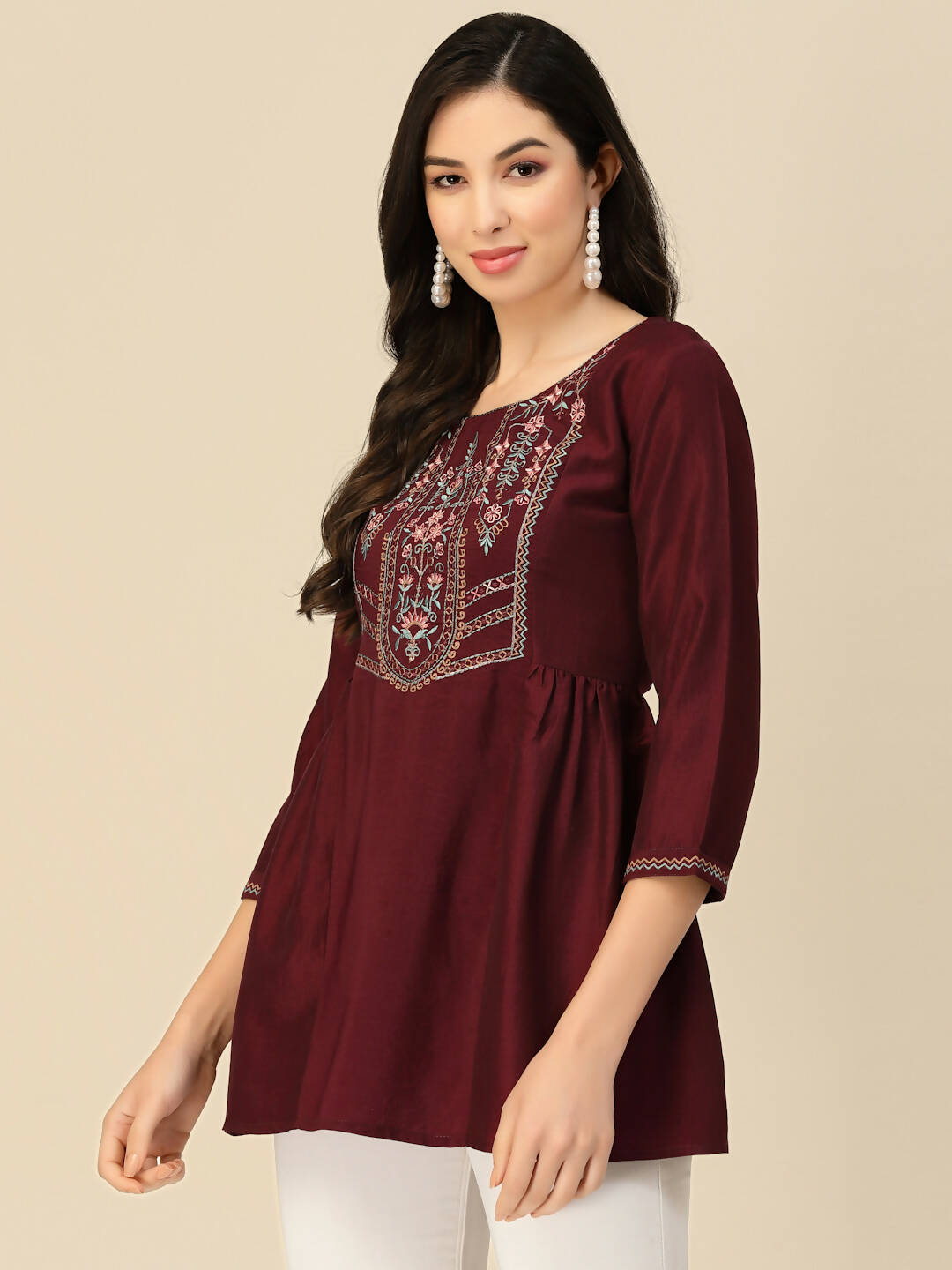 Wine Chinon Floral Embroidered Top - Zeny