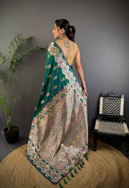 Joban Fashion Meenakari Teal Green Woven Soft Silk Saree - Distacart