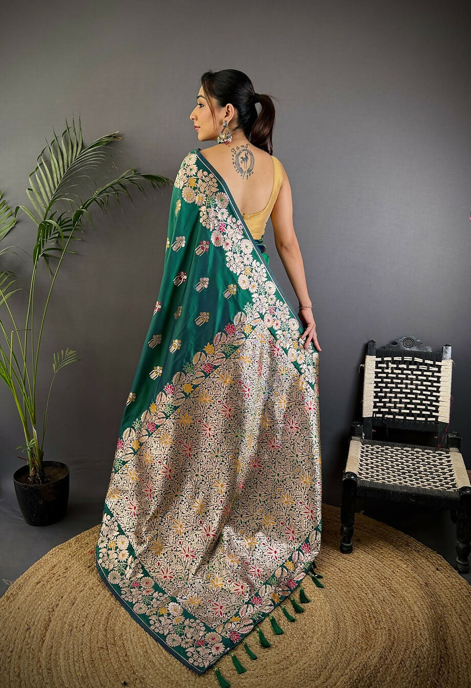 Joban Fashion Meenakari Teal Green Woven Soft Silk Saree - Distacart