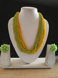 Inhanns Vibrant Handmade 20 Layers Beaded Necklace With Matching Earrings - Yellow & Green