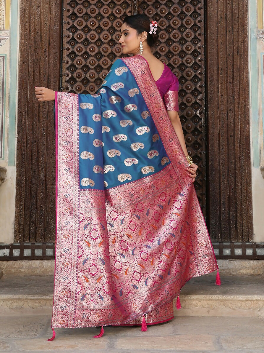 Shree Shyam Fashion Sky Blue Silk Saree - Distacart
