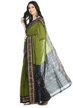 Vamika Sambalpuri Ikat Cotton Rekhabala Buti Green & Black Saree - Distacart