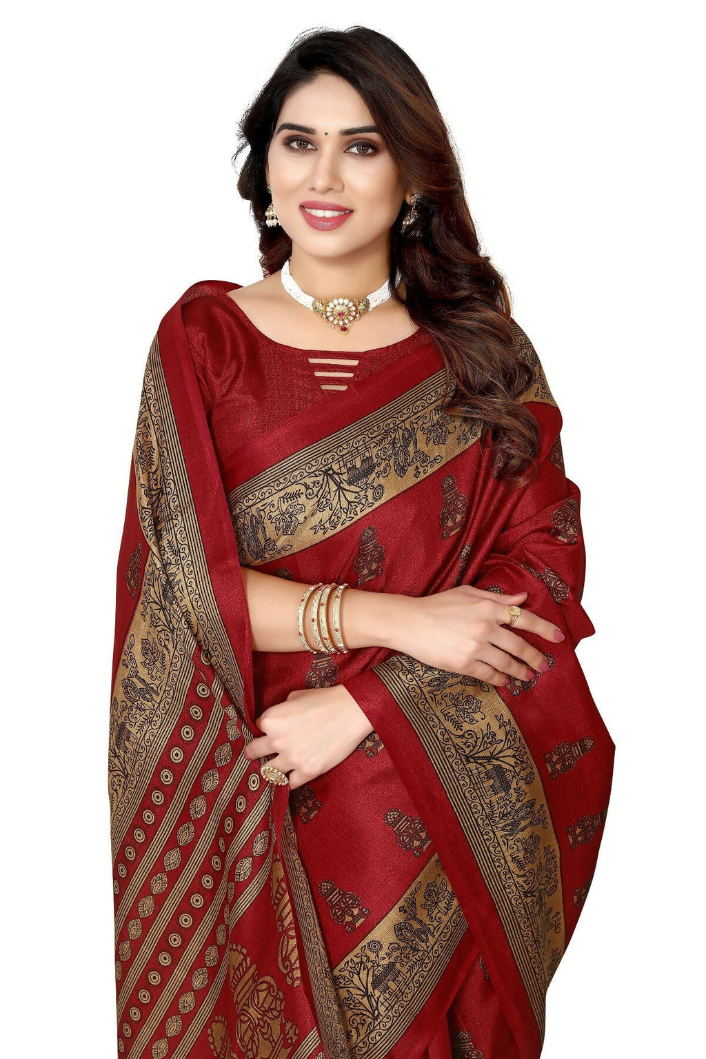 Vamika maroon Printed Art Silk Saree