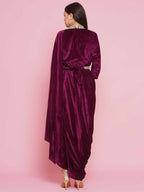 Women Republic Burgundy Velvet Kurta With Attached Neckalace,Belt And Pant - Distacart