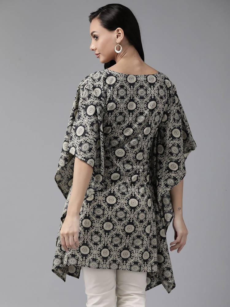 Yufta Women Black & Beige Printed Kaftan Kurta