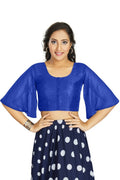 Aastha Fashion Women's Women's Royal Blue Art Silk Umbrella Sleeves Readymade Blouse