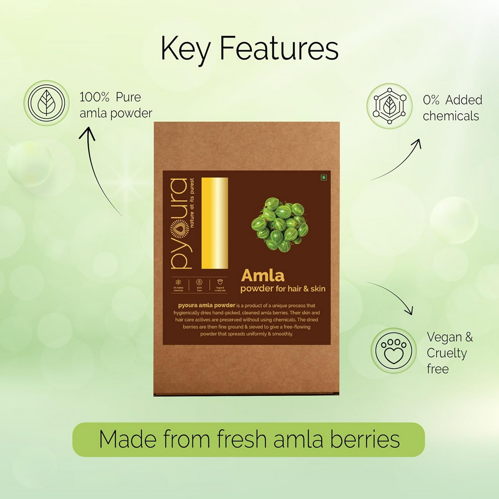 Pyoura Pure Amla Powder 100% Natural Hygienically Dried Mask For Hair Growth & Healthy Scalp