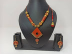 Terracotta Diamond Pendant Mini Necklace Set With Hangings