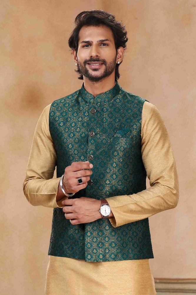 Raivat Ethnic Jacquard Banarasi Silk Woven Work 3 Pics Jacket Set In Green Colour - Distacart