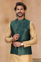 Raivat Ethnic Jacquard Banarasi Silk Woven Work 3 Pics Jacket Set In Green Colour - Distacart
