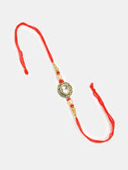 NVR Women & Men Set of 2 Gold & Red Kundan-Studded Bhaiya Bhabhi Rakhi With Roli Chawal & Chocolate - Distacart