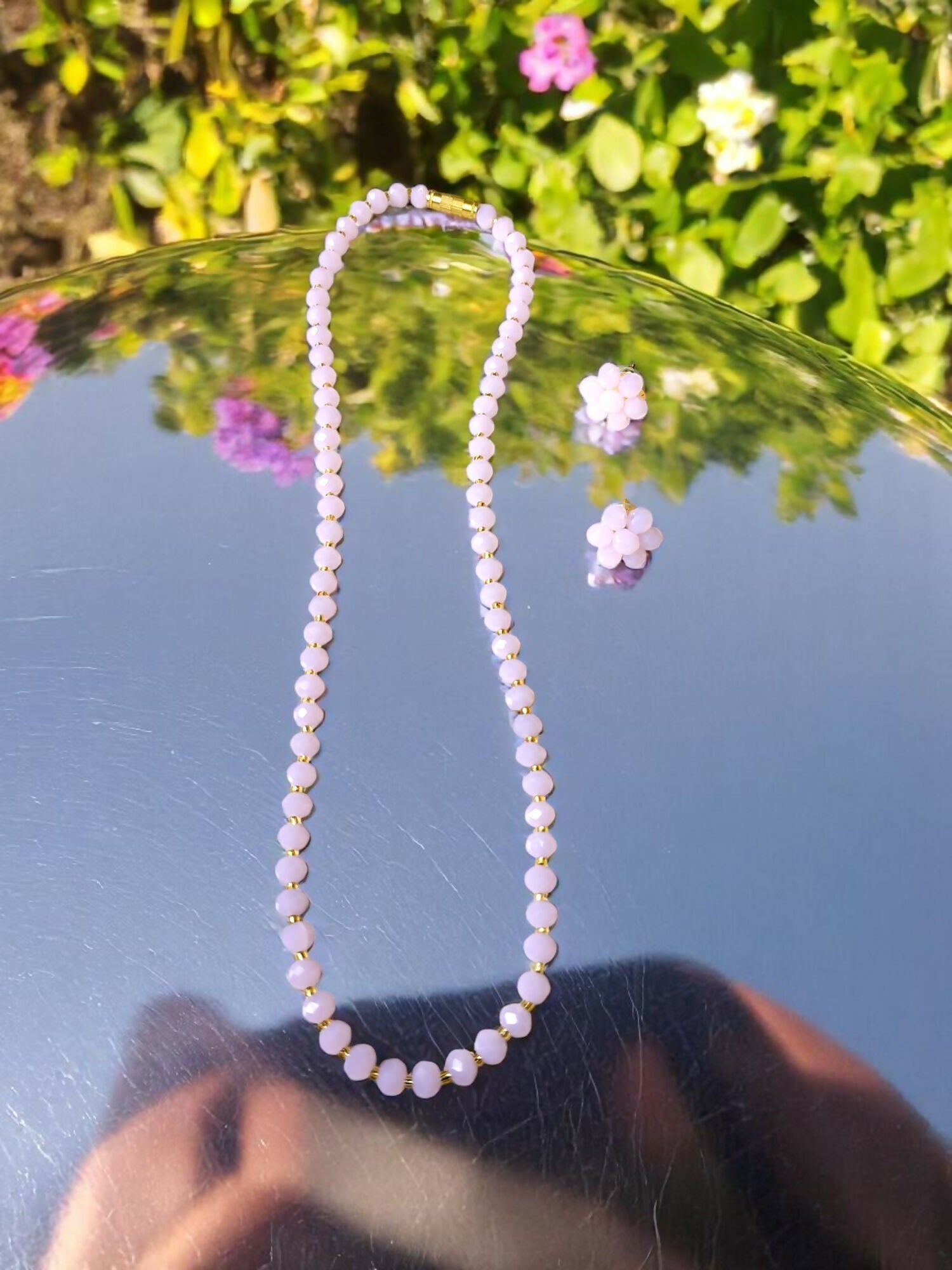 Inhanns Crystal Bloom – Single Line Necklace + Studs - Baby Colour Hai Koi