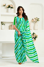 Vastranavya Green Digital Printed Linen Ready To Wear Designer Saree with Unstitched Blouse - Distacart