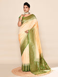 Joban Fashion Light Yellow & Parrot Green Plain With Weaving Border Banarasi Silk Sarees