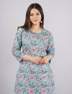 Vamika Printed Cotton Sky Blue Party Wear/Casual Wear Kurta Set/Suit - Distacart