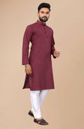 Men's Burgundy Striped Cotton Kurta - Mahotsav