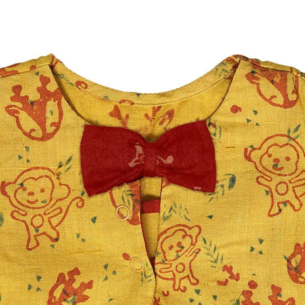 Mhyssa Puffed Sleeves A line Yellow and Red Printed Frock