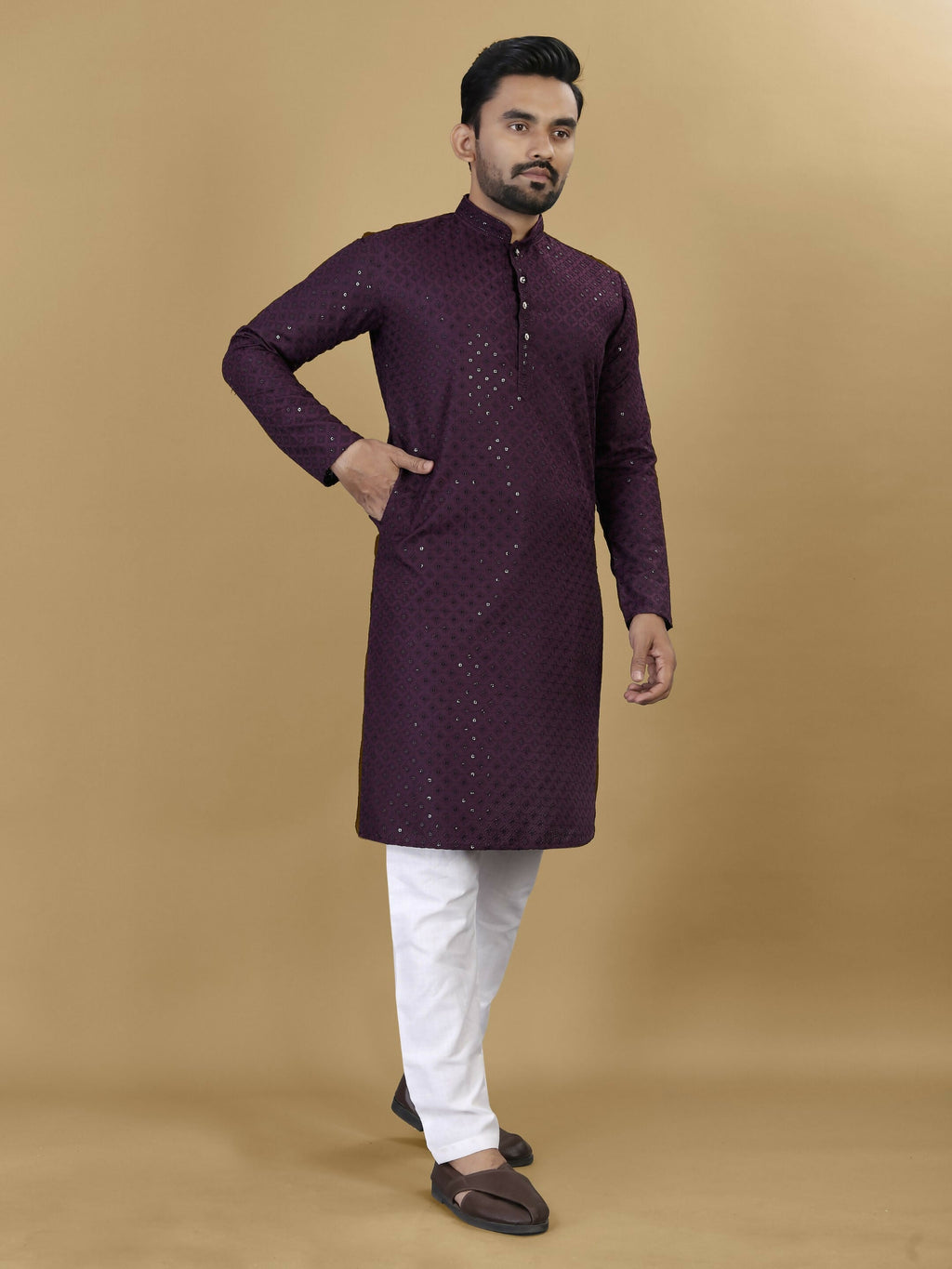 Anaita Purple Embroidered Rayon Straight Kurta